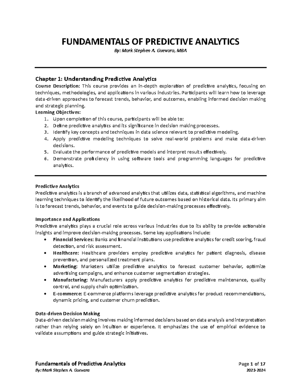 Fundamentals of Predictive Analytics - Reading Materials and Concepts ...