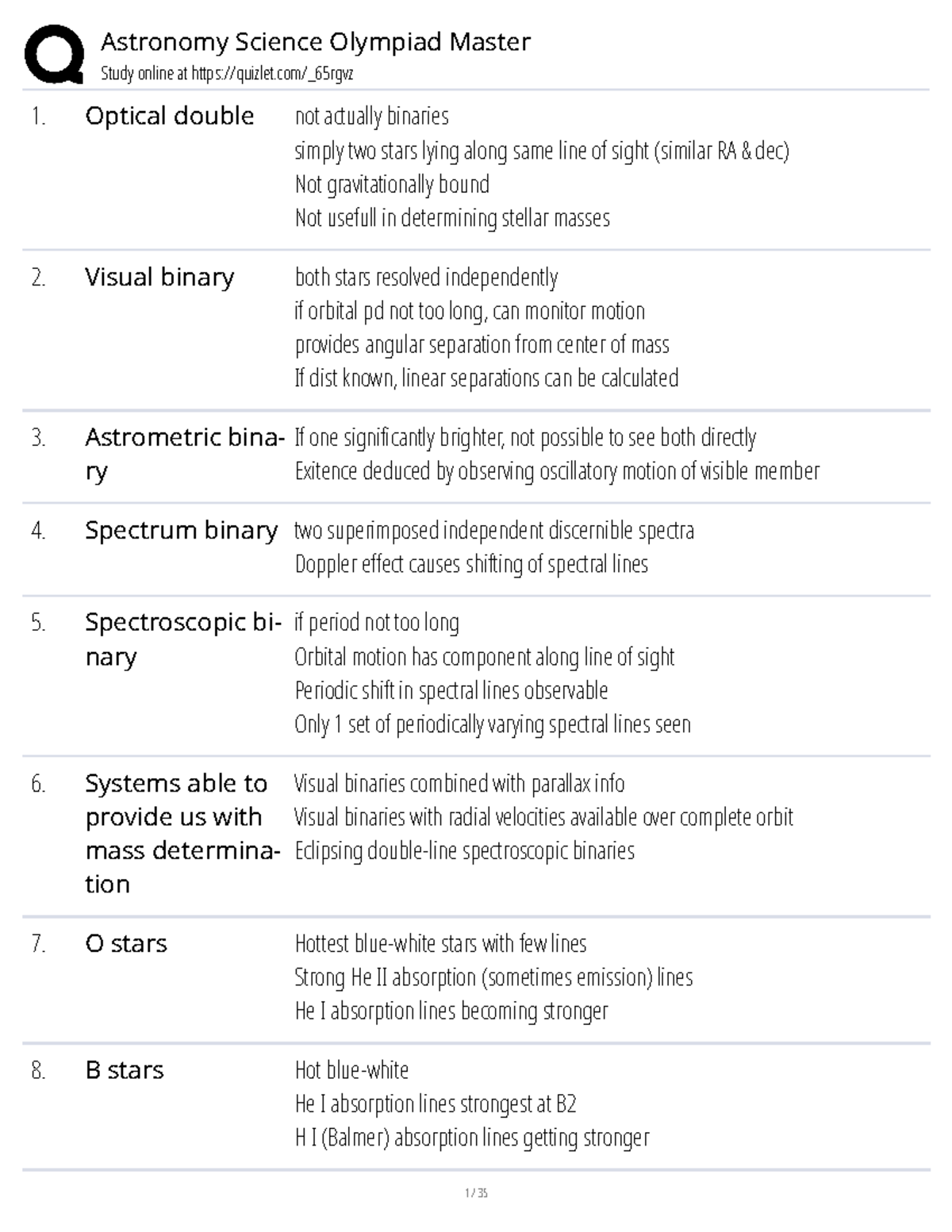 Astronomy Olympiad Study Guide: Stellar Classification & Properties ...