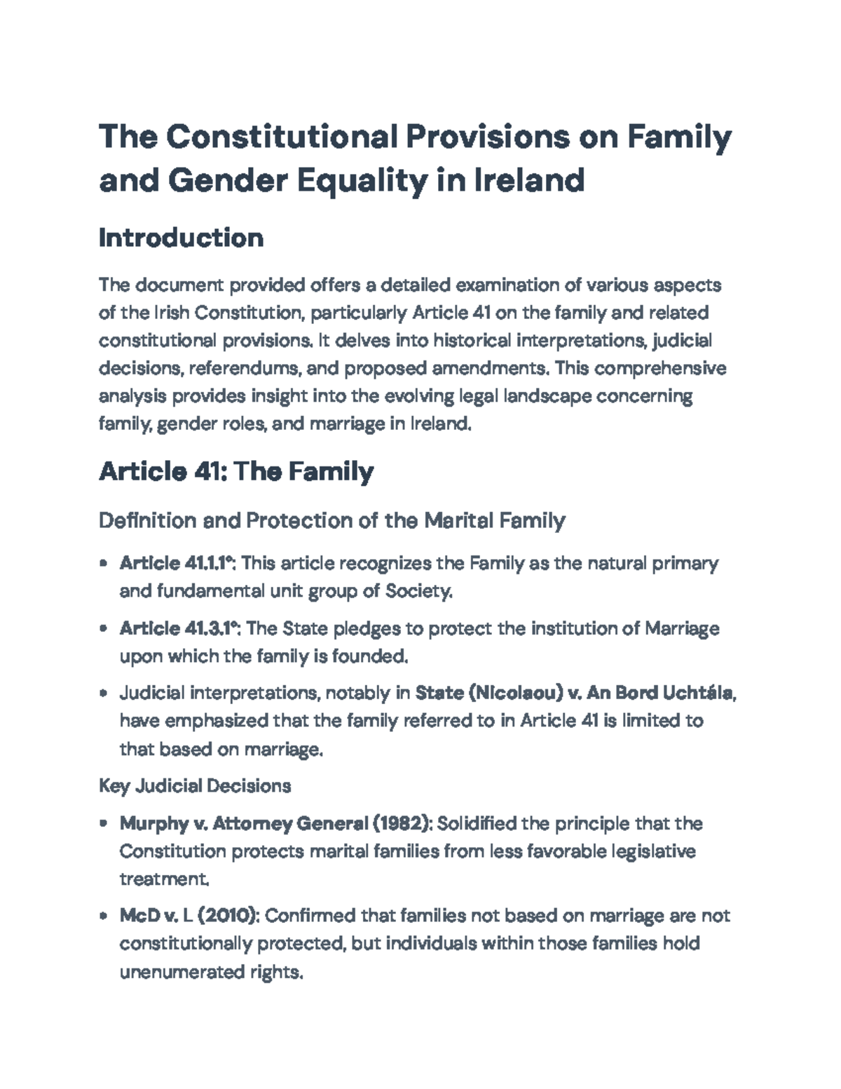 Constitutional Analysis of Family & Gender Equality in Ireland - Studocu