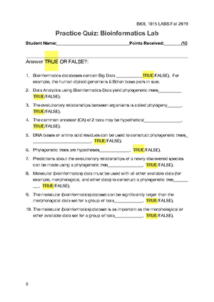 BIOL 1010 Exam 1 NON KEY - Exam 1 Name Points Earned: Intro to Biology ...