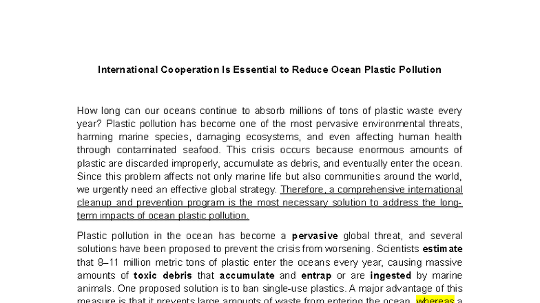 International Cooperation to Combat Ocean Plastic Pollution - Draft ...