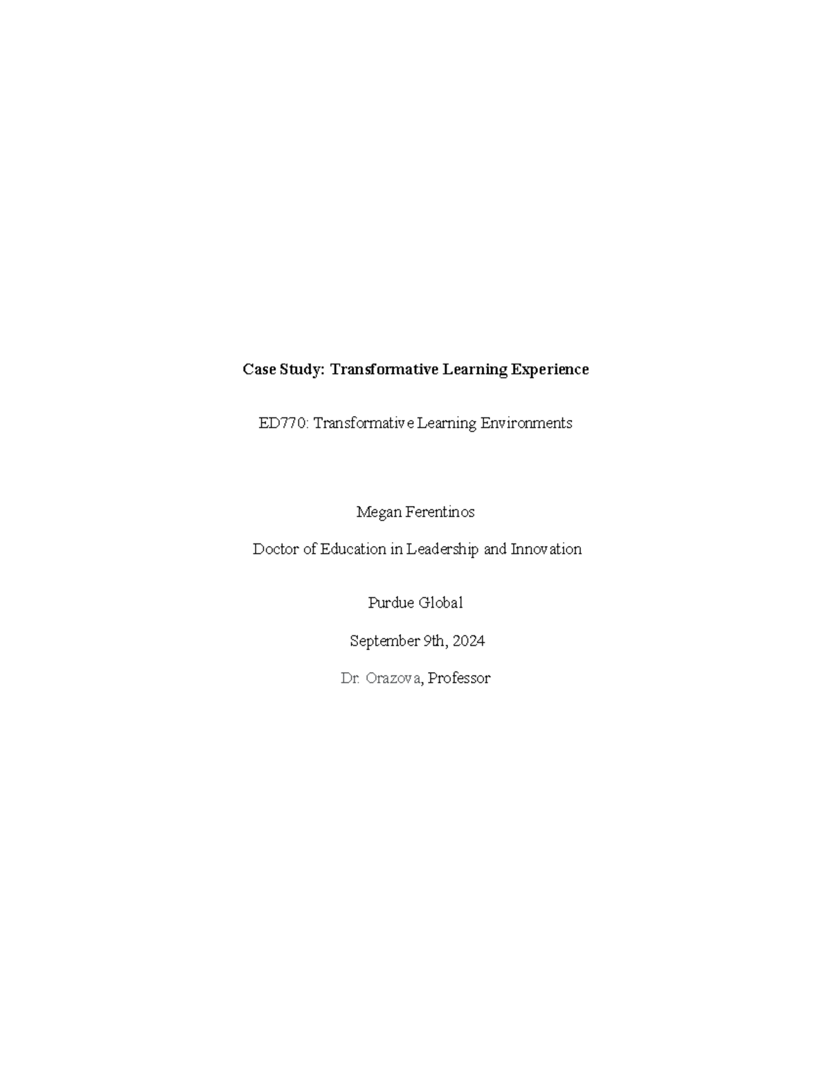 Case Study: Transformative Learning & Adaptation in ED770 Context - Studocu