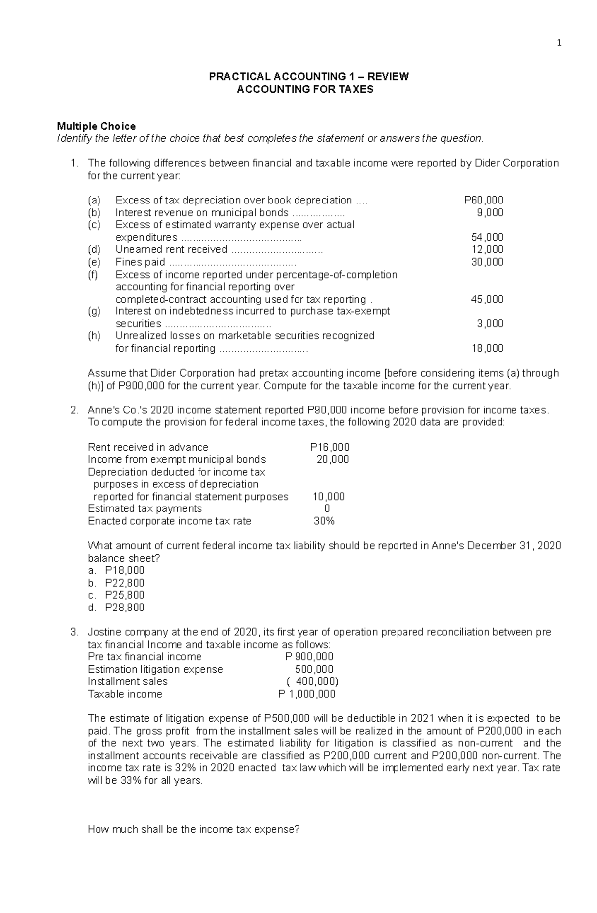 Accounting for Taxes: Quiz Analysis and Solutions (ACC 101) - Studocu