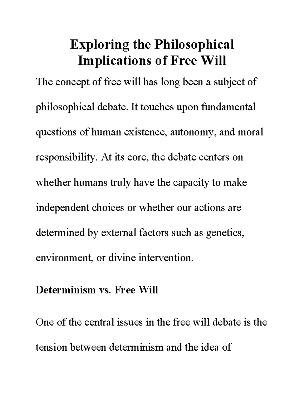 Exploring the Philosophical Implications of Free Will - Exploring the ...