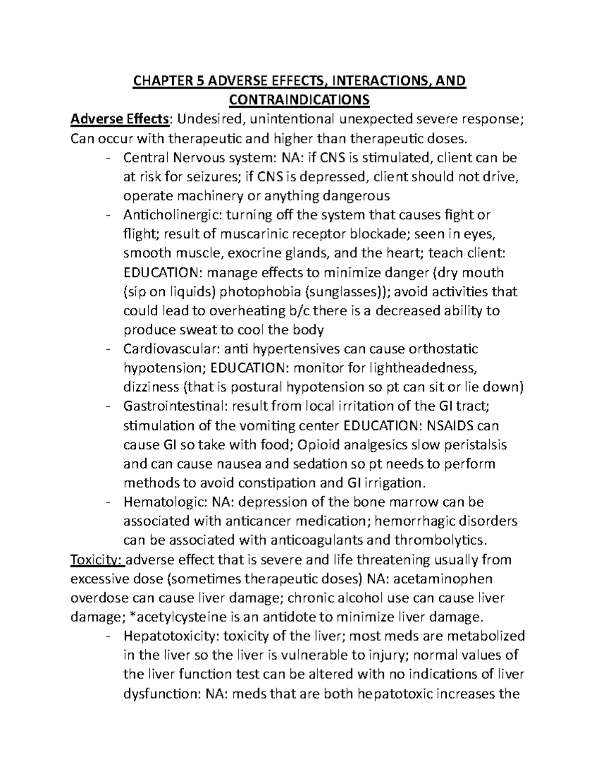 Pharmacology PHAR 101 Chapter 5 Study Guide on Adverse Effects ...