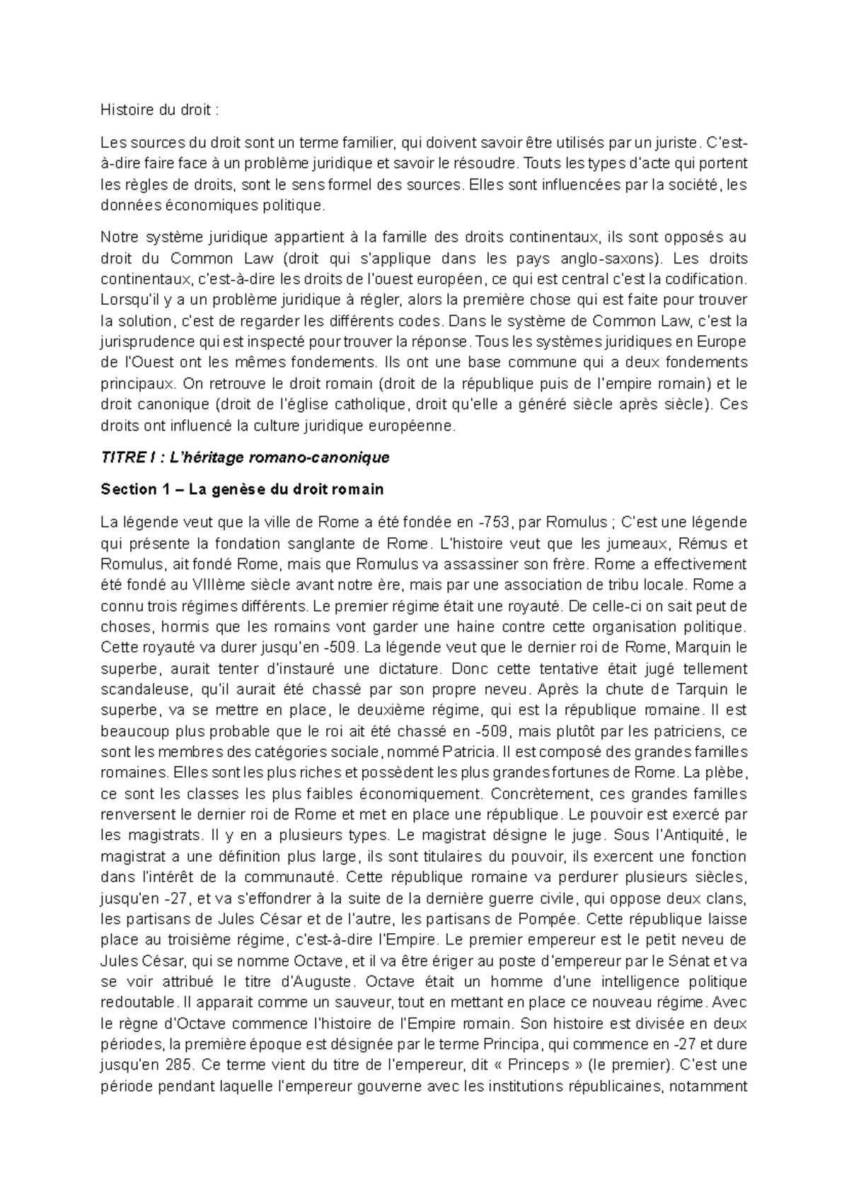 Histoire du Droit S2 : Les Sources et Évolutions du Droit Romain - Studocu