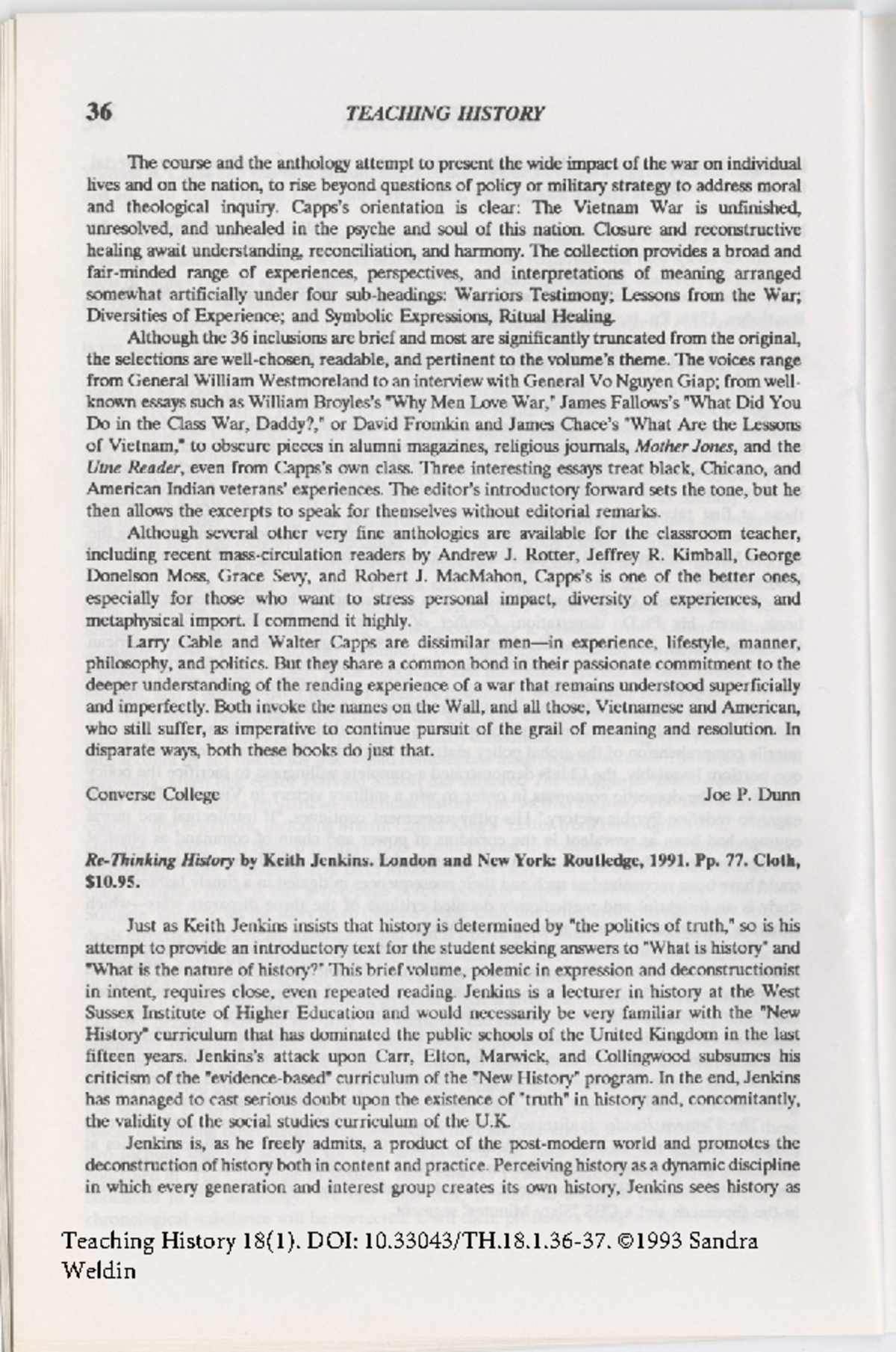 Re-Thinking History: Insights from Teaching History 36 - Studocu