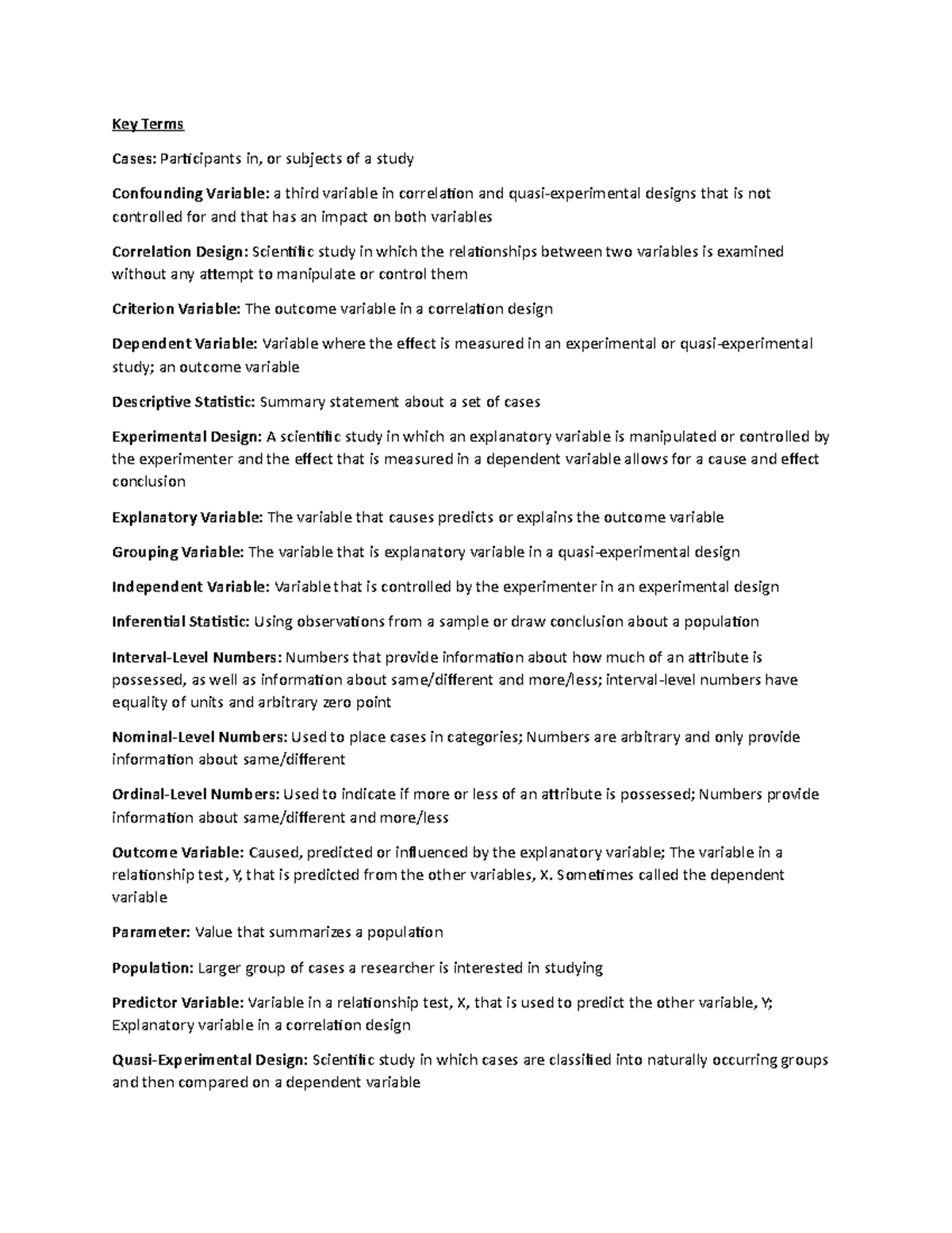 Statistics key terms - Key Terms Cases : Participants in, or subjects ...