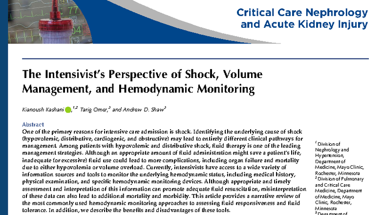 CJASN 17: 2022 - Critical Care Nephrology on Shock & Fluid Management ...