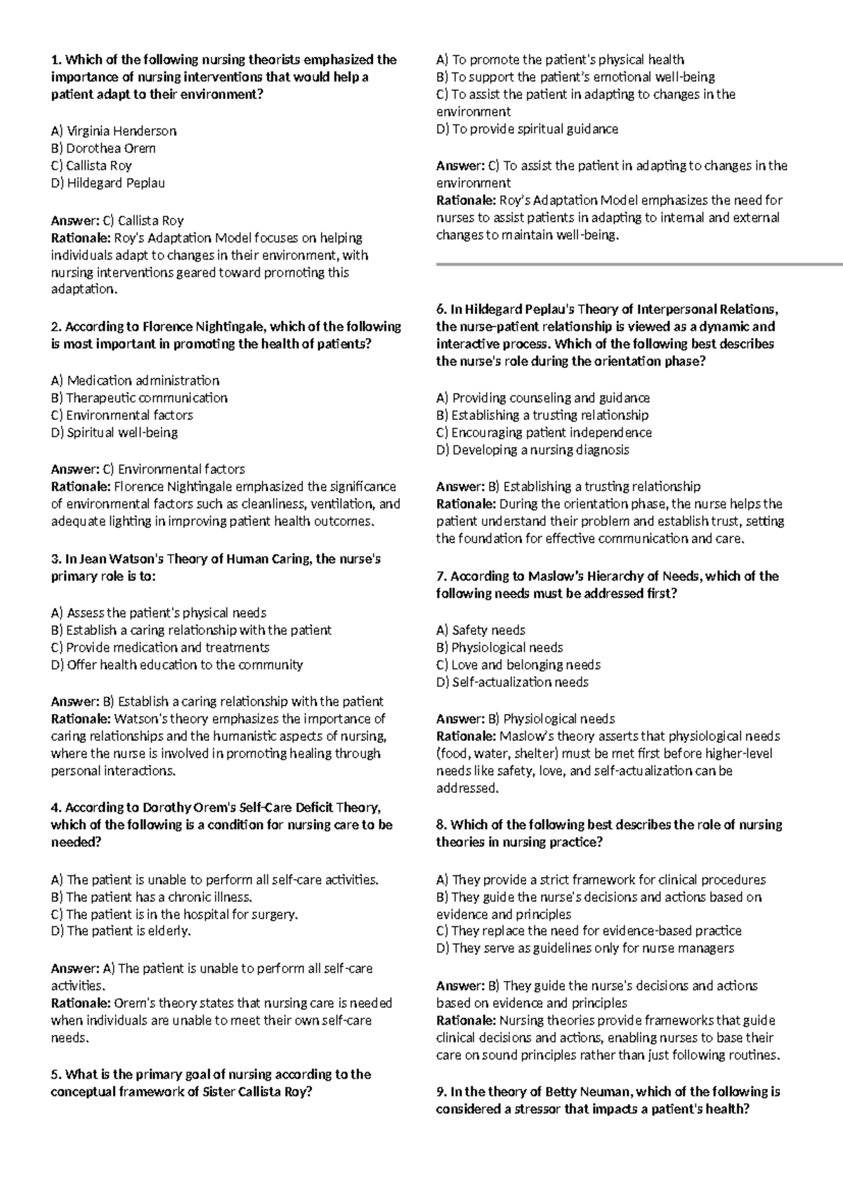 Theoretical Foundations of Nursing 4: Key Theories and Concepts Summary ...