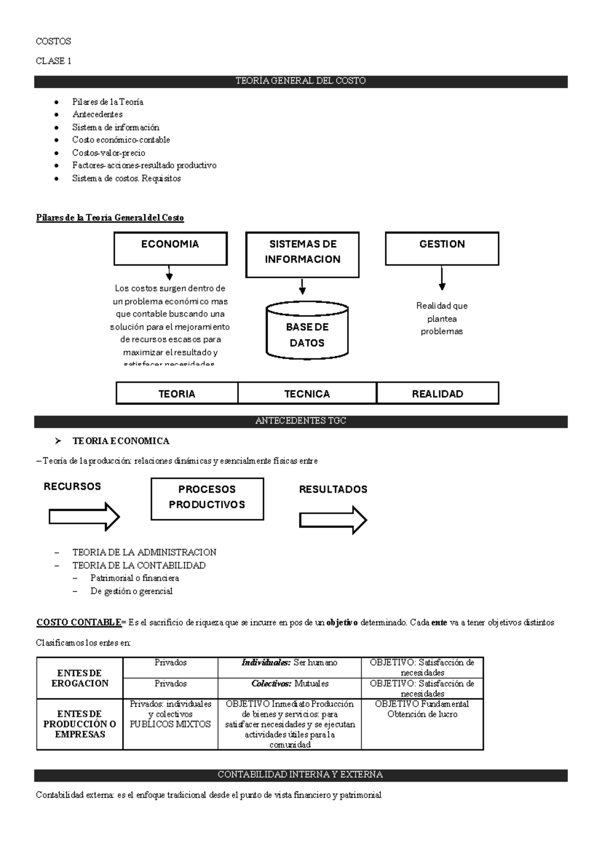 COSTOS CLASE 1: TEORÍA GENERAL DEL COSTO Y SISTEMAS DE INFORMACIÓN ...
