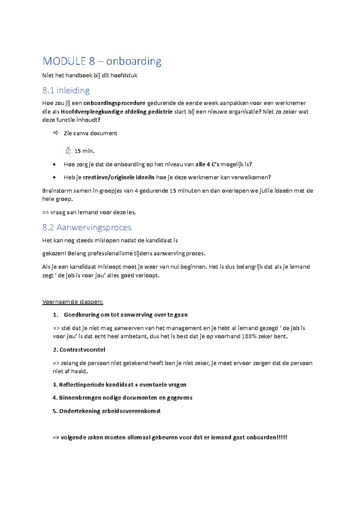 Module 8 & 9: Onboarding en Recruitment Analytics in HR - Studocu
