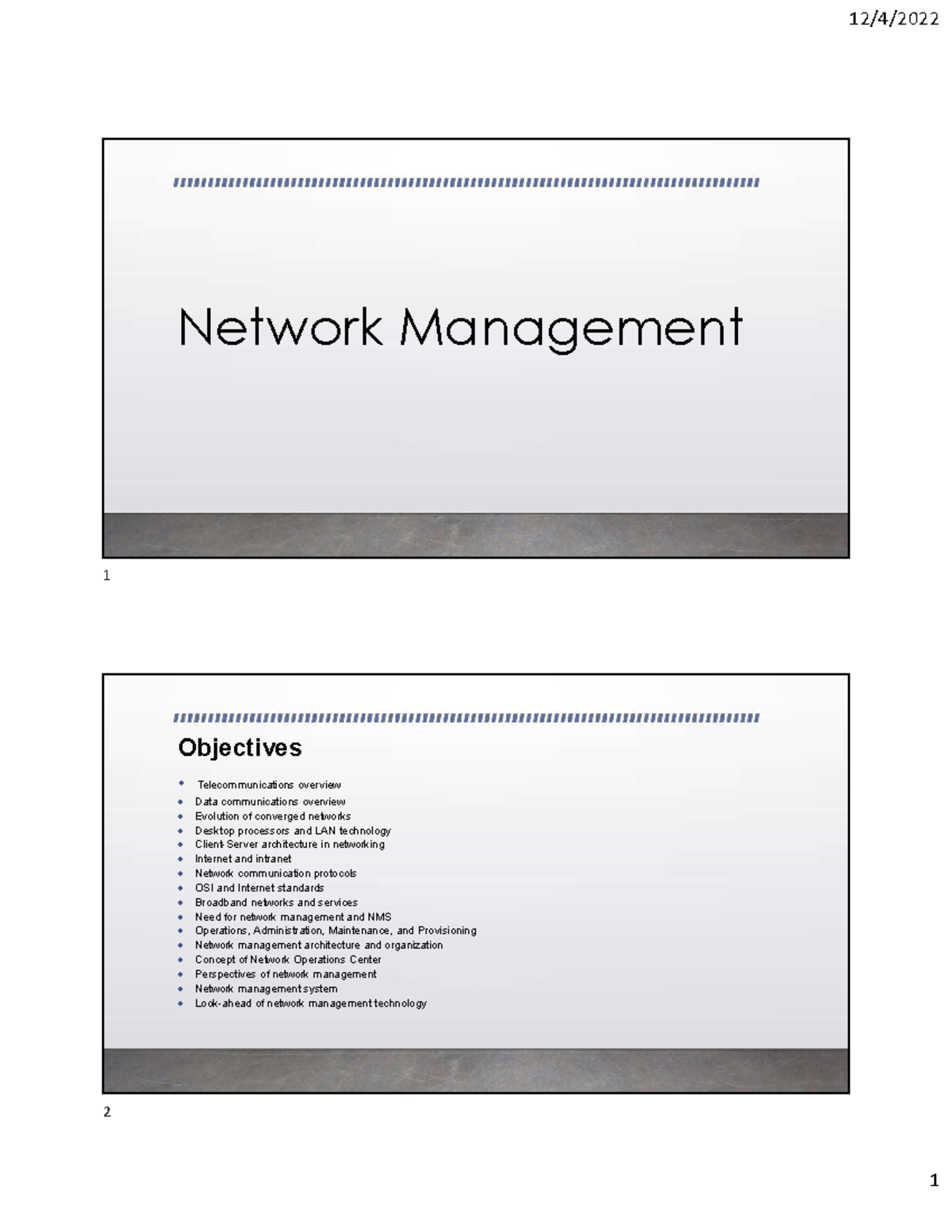 Intro - Network management course - Network Management Objectives ...