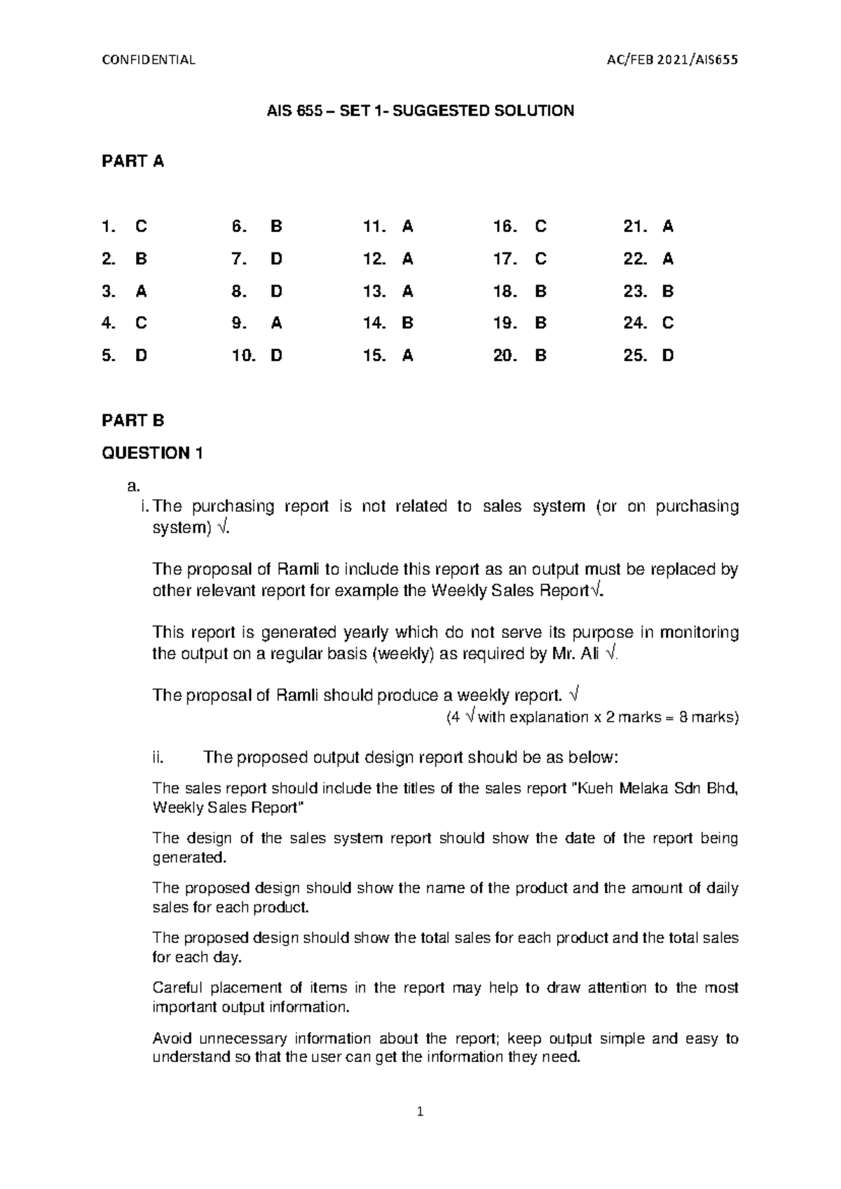 SS FA AIS655 - Suggested Solutions for Set 1 (Amended) - Studocu