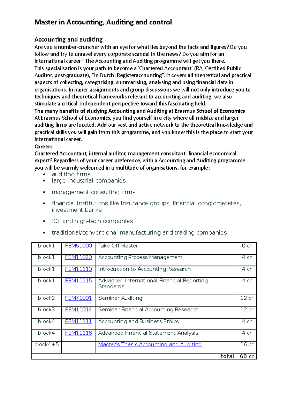 Master Programmes in Accounting, Auditing, and Control Overview ...