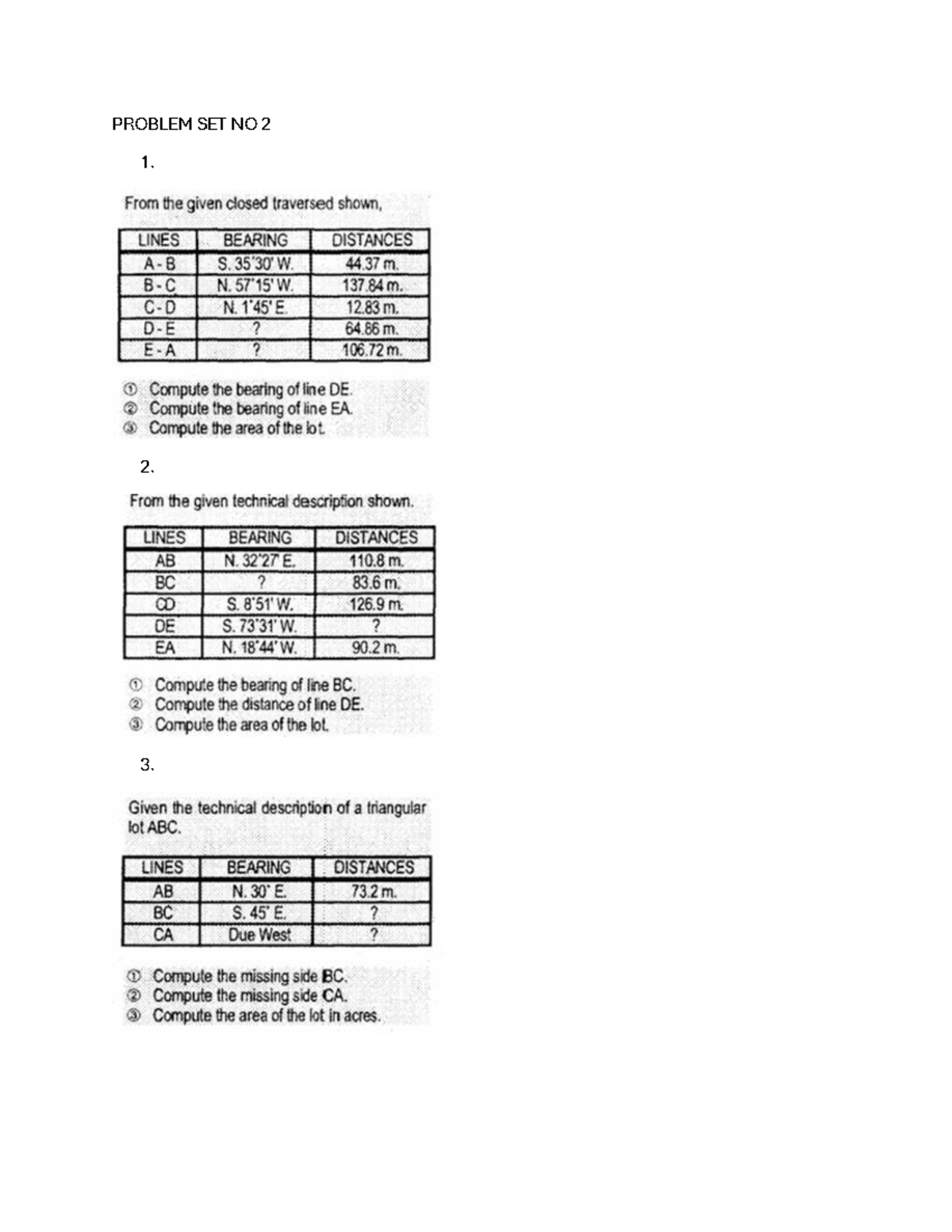 Surveying Practices: Problem Set No. 2 (Course Code: SURV 101) - Studocu
