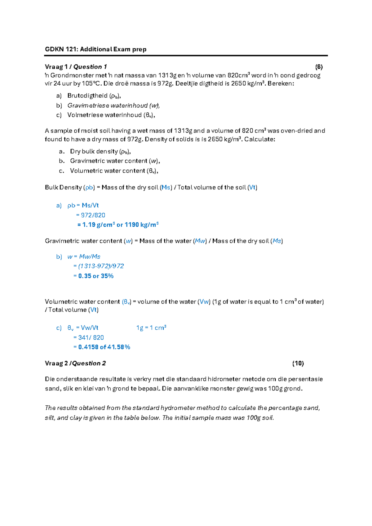 GDKN 121: Practical Exam Preparation for Soil Density Calculations ...