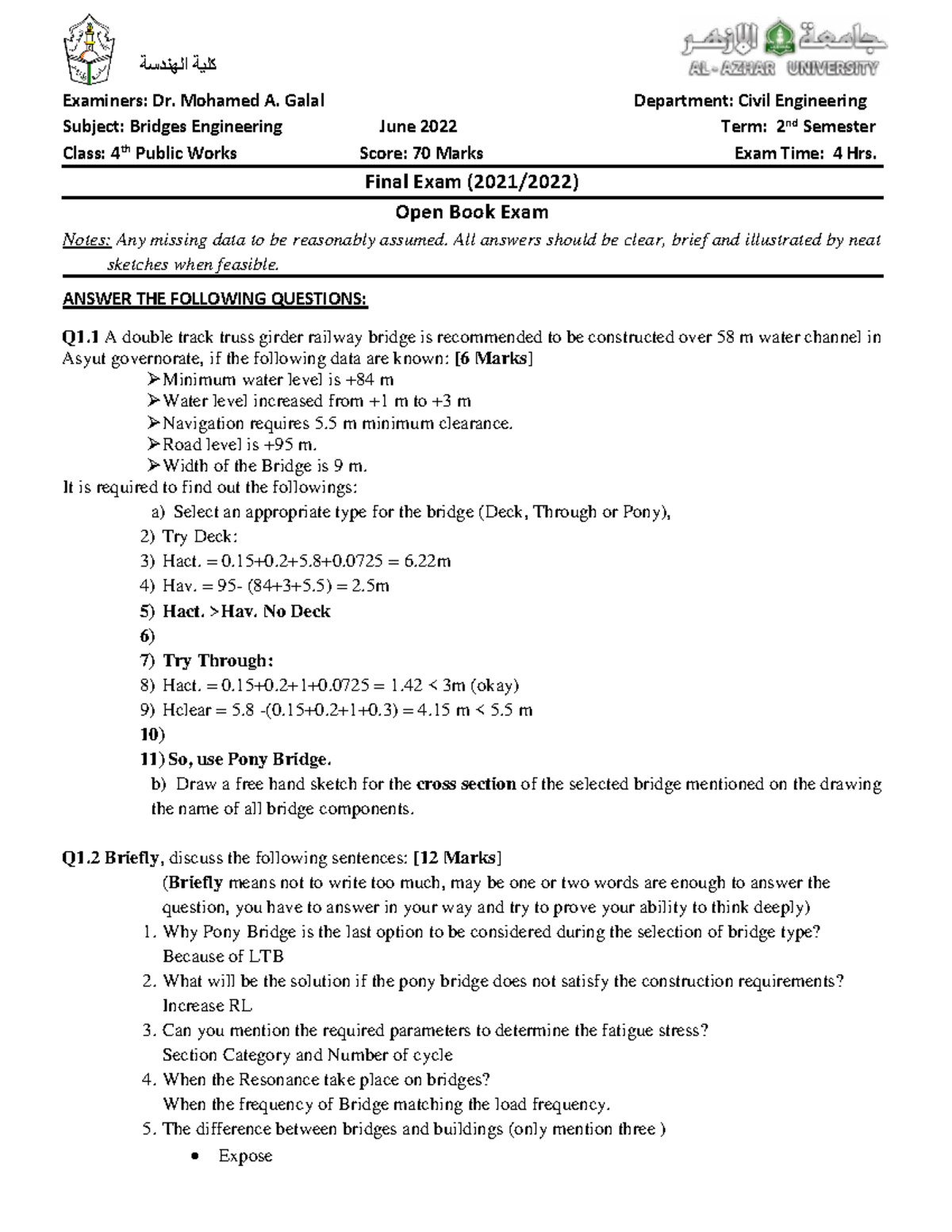 Final Exam Model Answer for Bridges Engineering (CIV 4th Sem) - Studocu