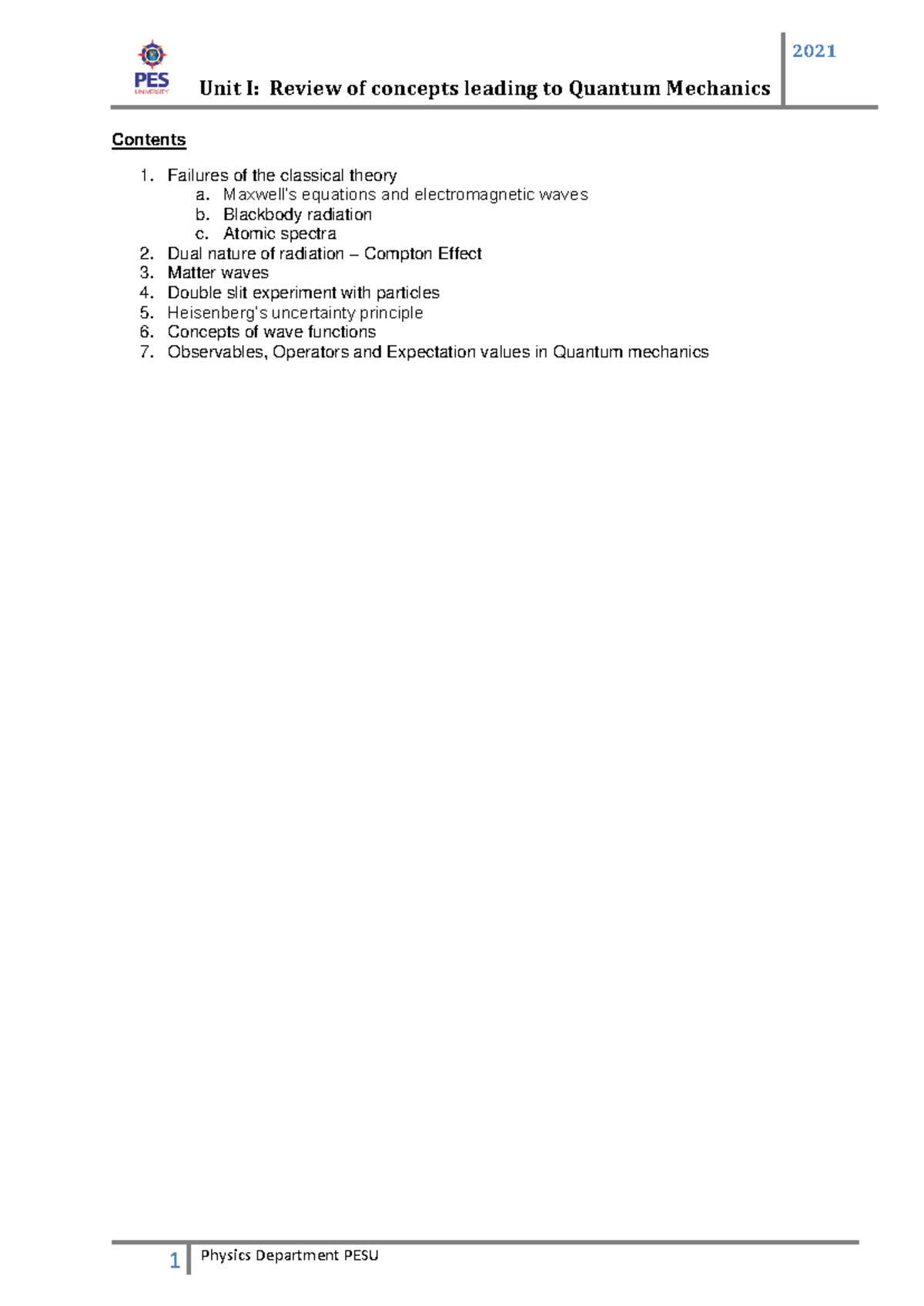 UE21PH101 Final Exam Review: Key Concepts in Quantum Mechanics - Studocu