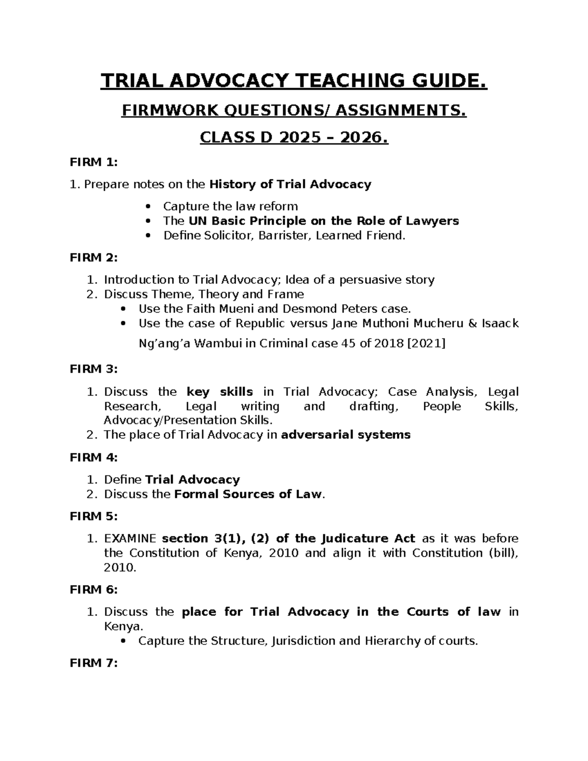 TRIAL ADVOCACY TEACHING GUIDE: CLASS D 2025-2026 ASSIGNMENTS - Studocu
