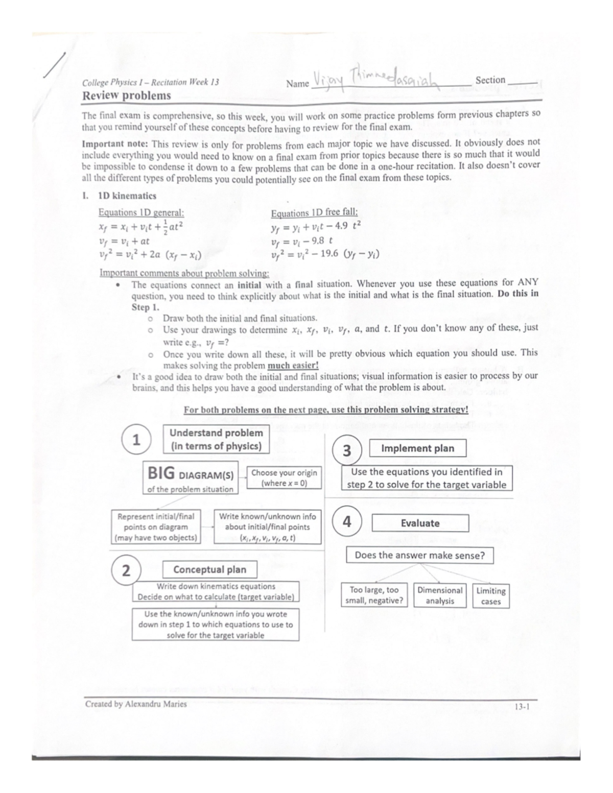 Physics Recitation Session Notes - Week 13 Overview - Studocu