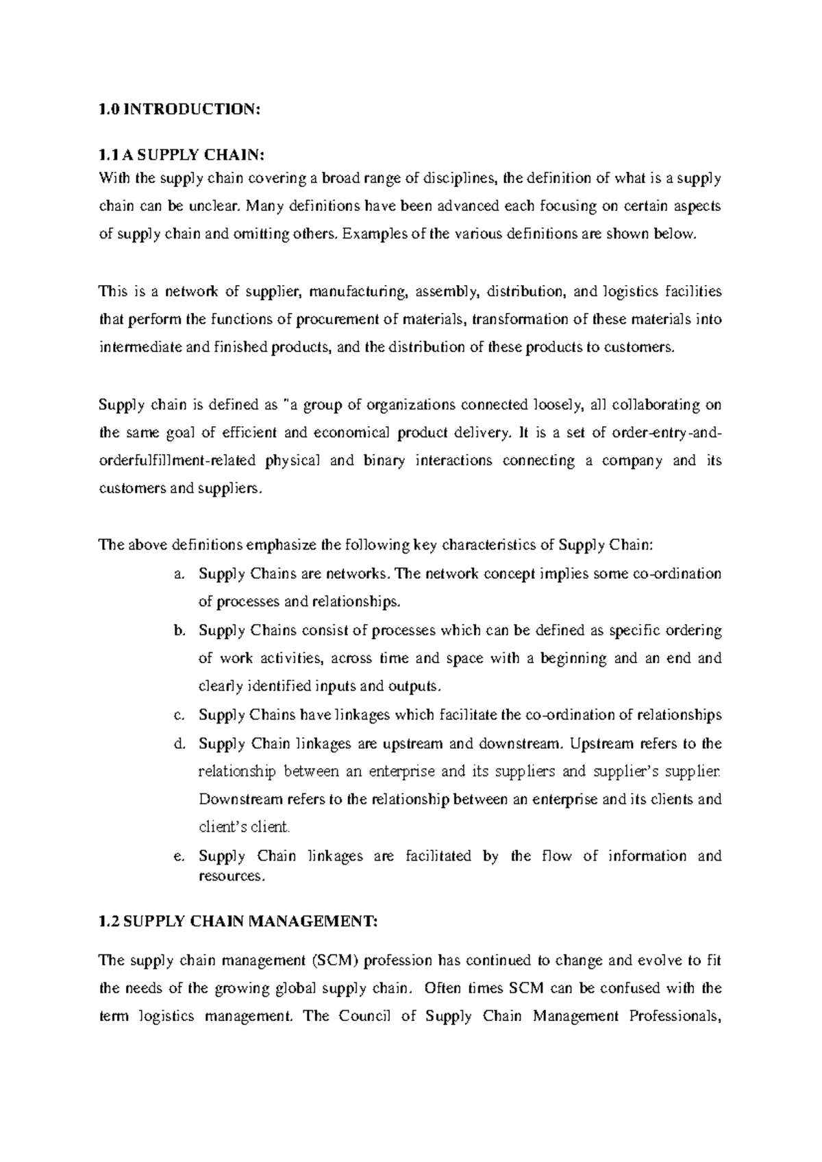 Topic 1 principles of scm - 1 INTRODUCTION: 1 A SUPPLY CHAIN: With the ...