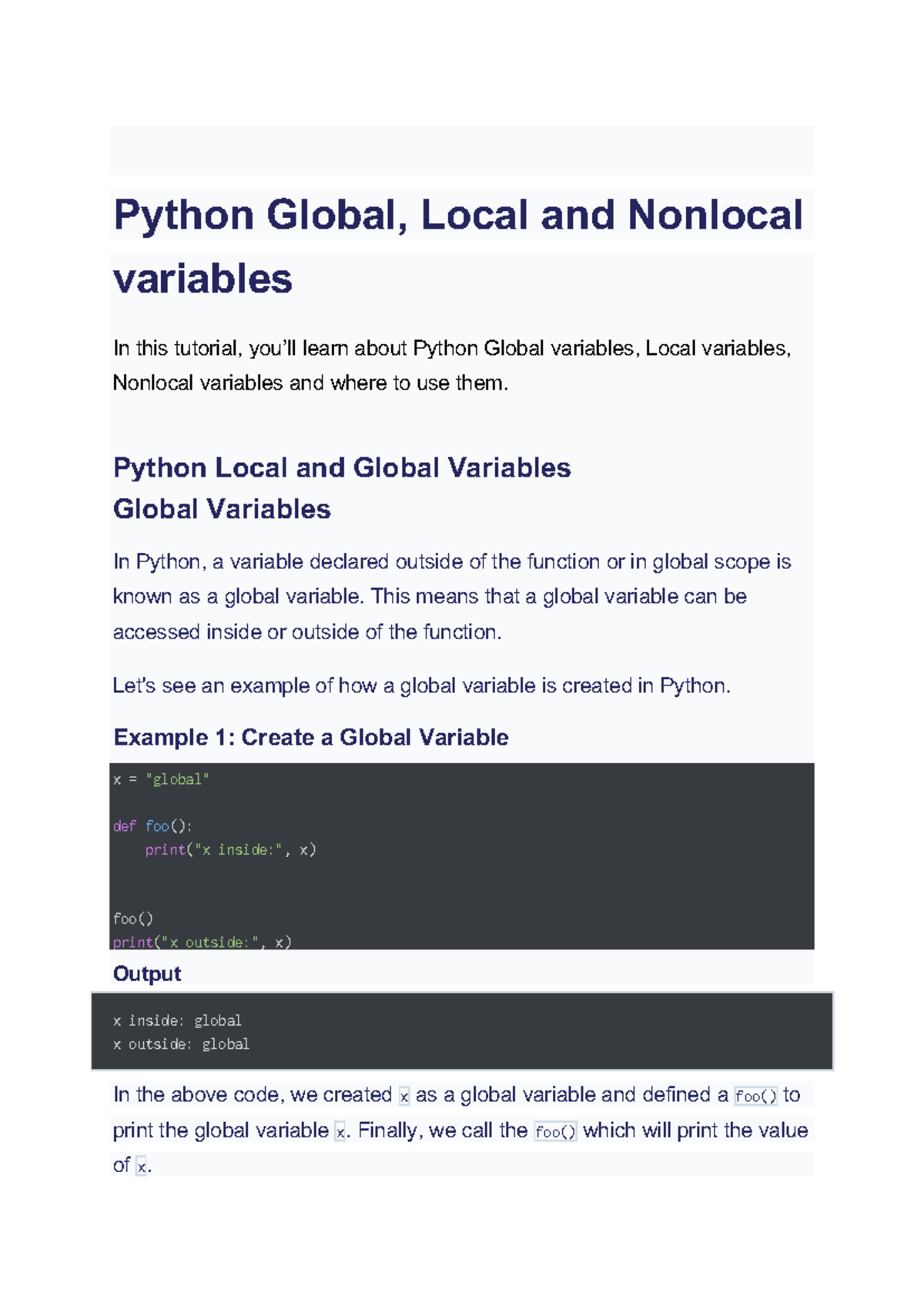 Python Global, Local & Nonlocal Variables Tutorial - Studocu