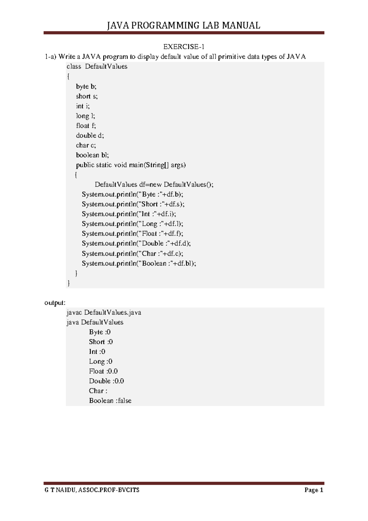 JAVA PROGRAMMING LAB MANUAL: Essential Lab Programs and Examples - Studocu