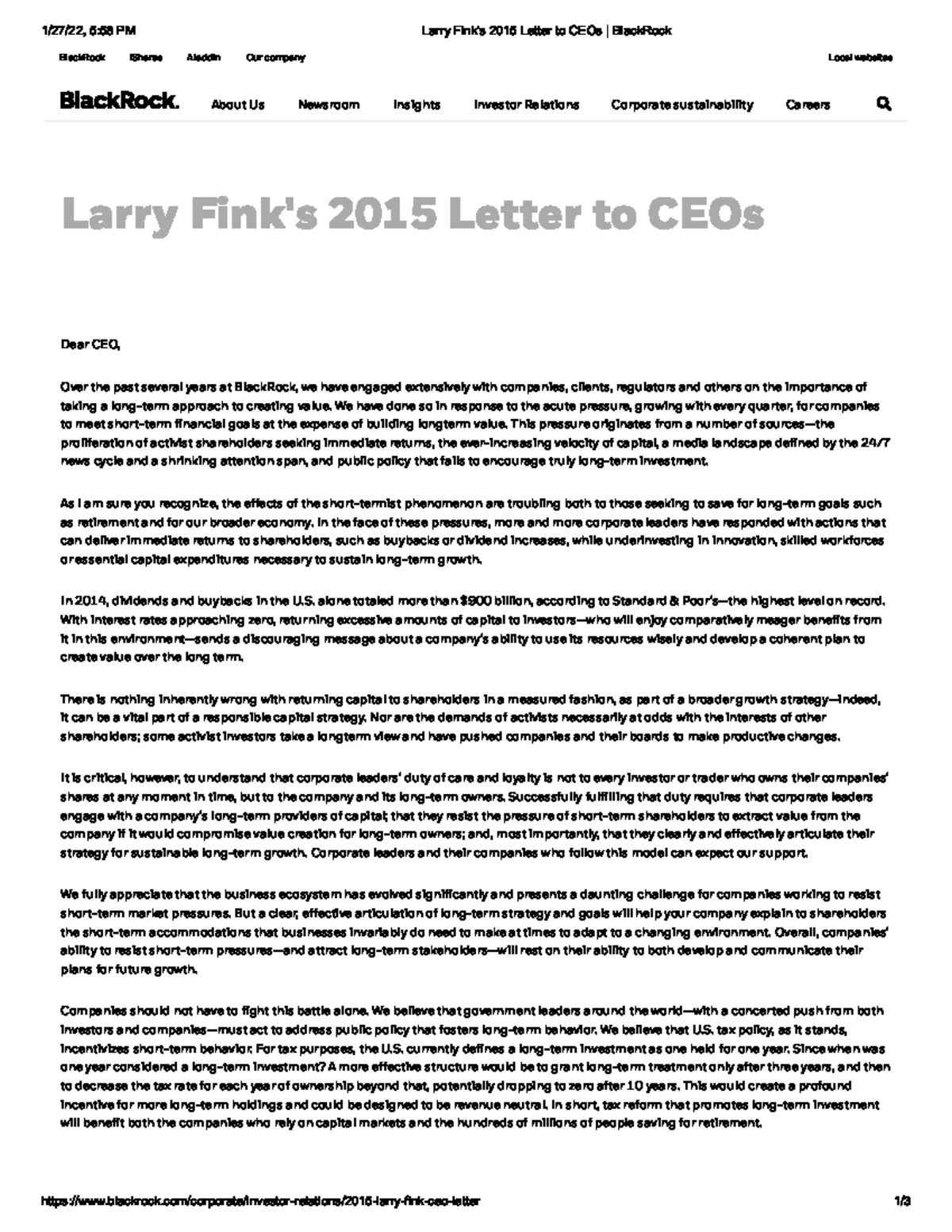Larry Fink s 2017 Letter to CEOs Black Rock 2017 ...