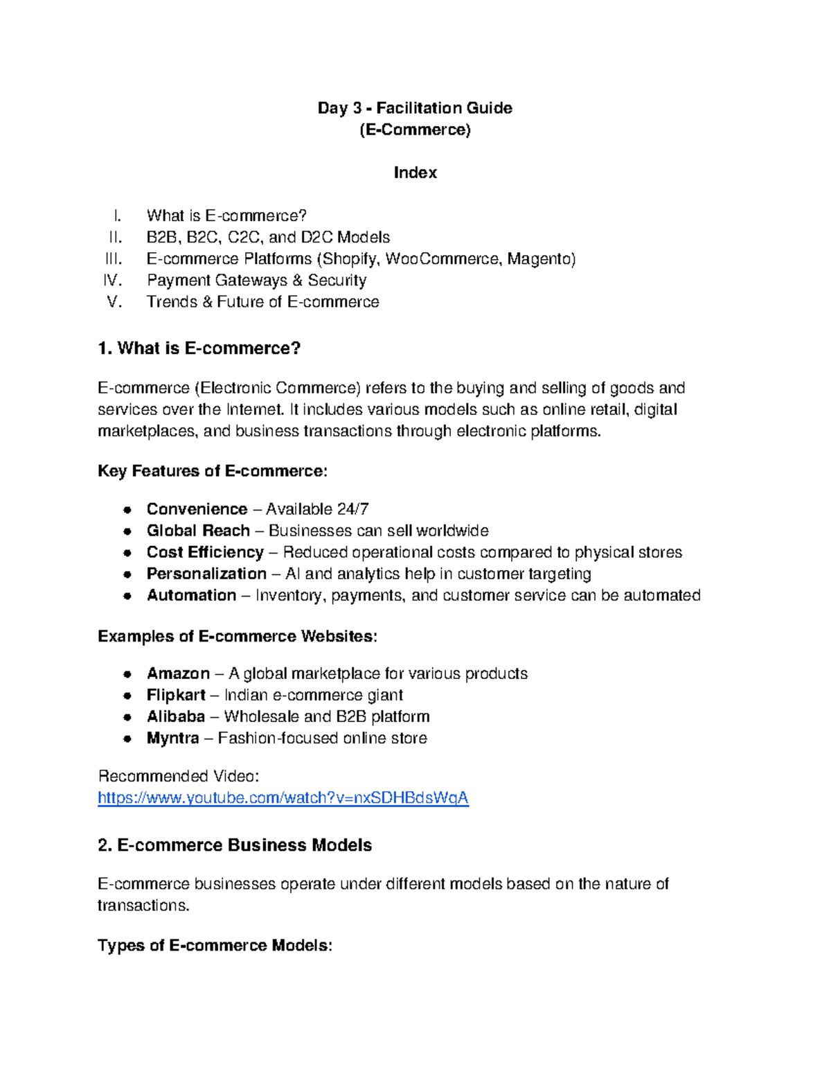 Day 3 - E-Commerce Models & Platforms Overview - Studocu
