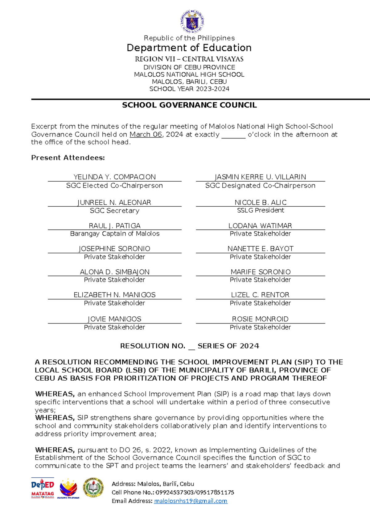 4 SGC-MOV- Resolution Recommending SIP to LSB - March 2024 - Studocu