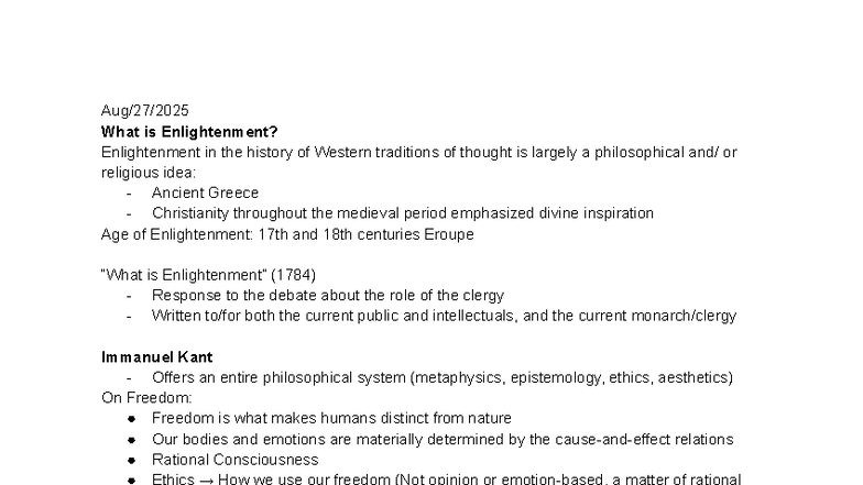 PHIL 203 Lecture Notes: Understanding Enlightenment Concepts - Studocu