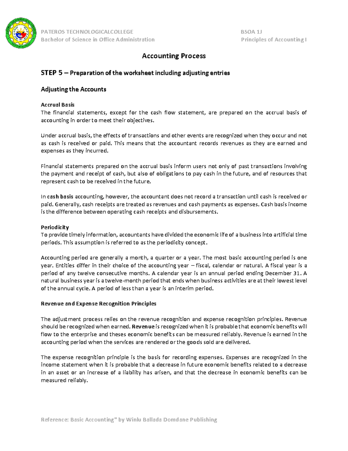 Step 5: Worksheet Preparation & Adjusting Entries - BSOA 1J - Studocu