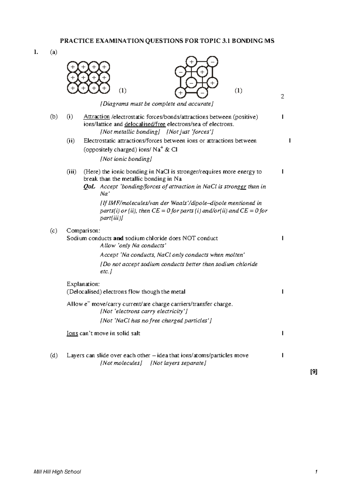 Bonding MS: Practice Examination Questions for Topic 3.1 - Studocu