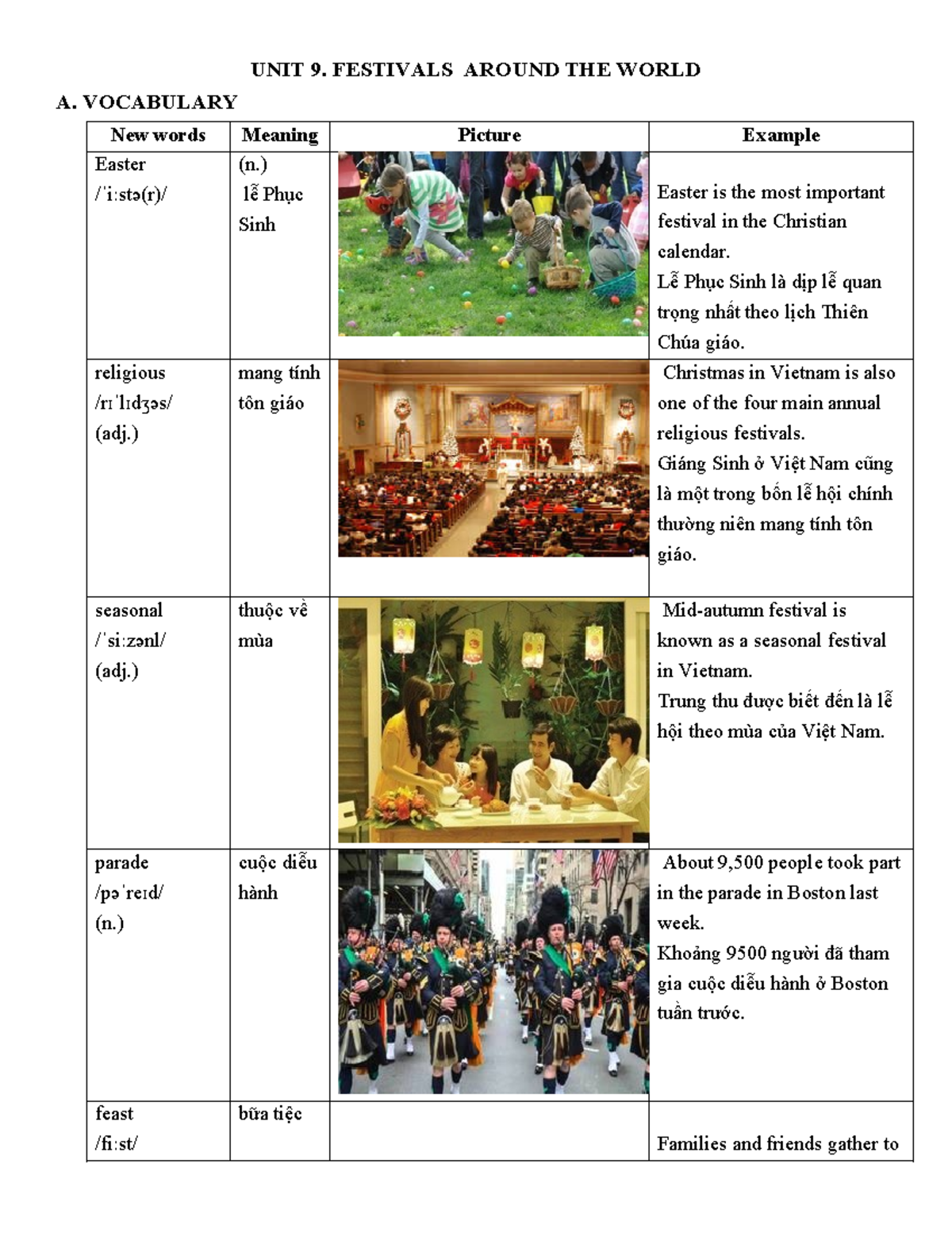 Unit 9 - Festivals Around the World: Vocabulary & Grammar Exercises ...
