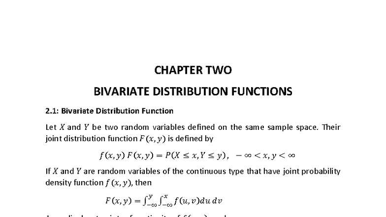 SST205 - Chapter 2: Bivariate Distribution Functions Lecture Notes ...