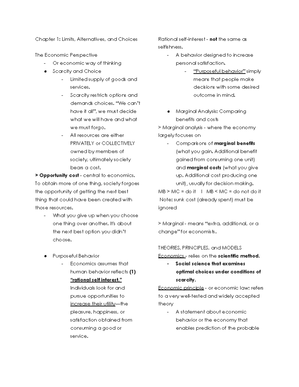 Econ 101: Chapter 1 - Limits, Choices, and Economic Perspective - Studocu