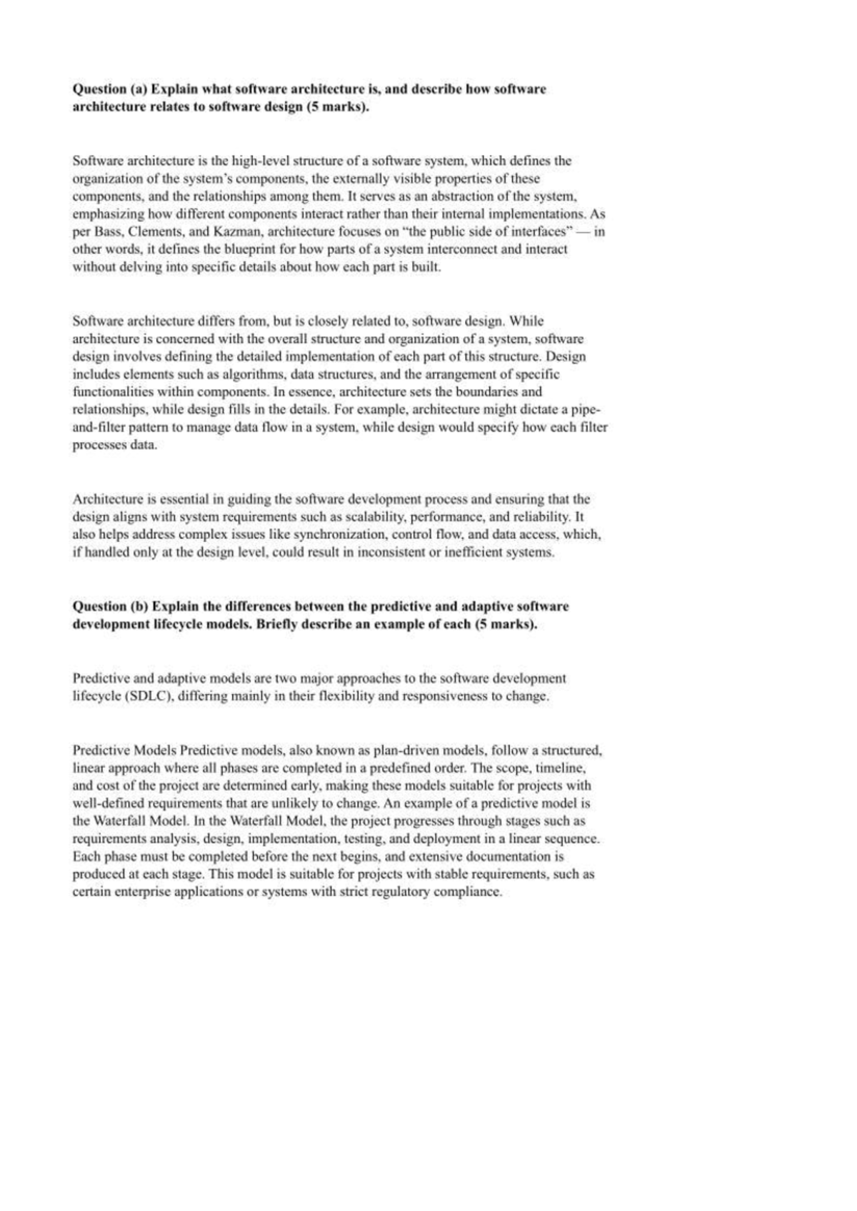 CS101: Sample Exam Answers on Software Architecture & Development ...
