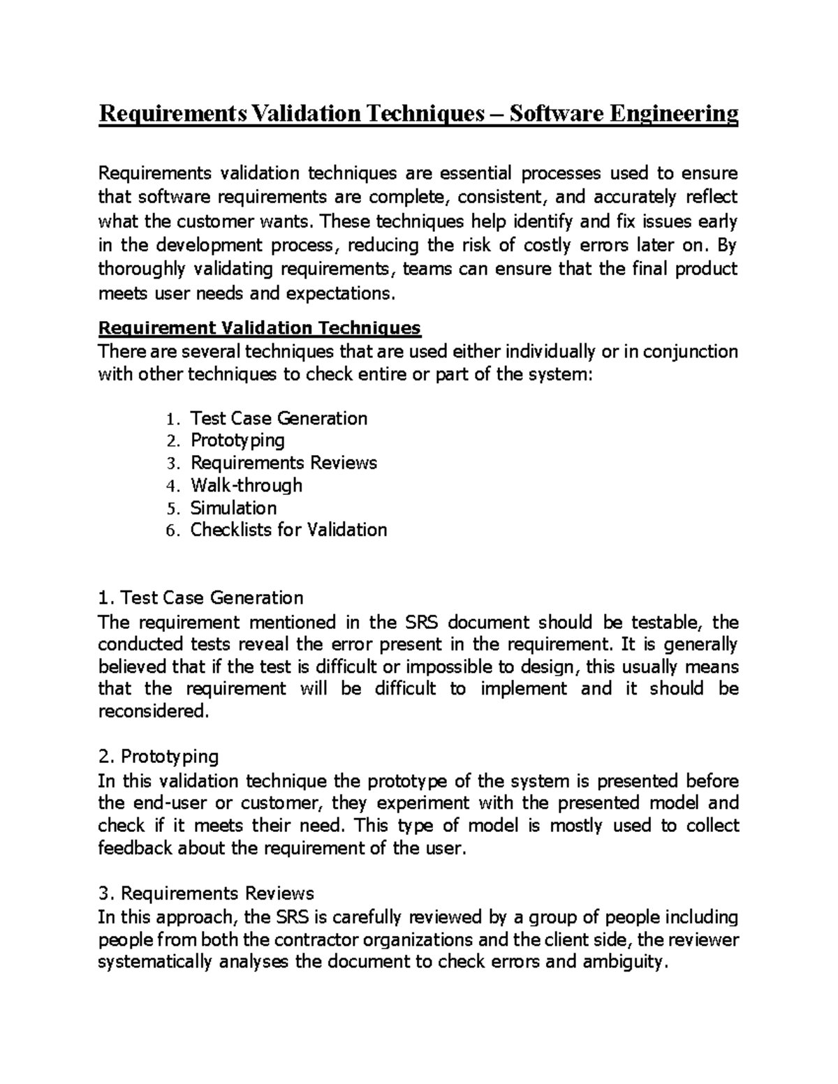 SE 301: Requirements Validation Techniques Overview in Software ...