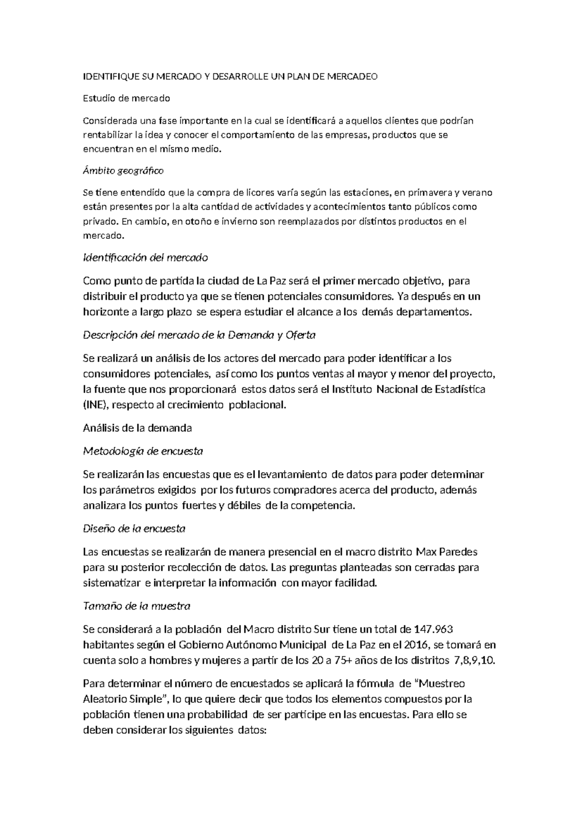 Estudio de Mercado para Plan de Mercadeo en La Paz - Punto 5 - Studocu
