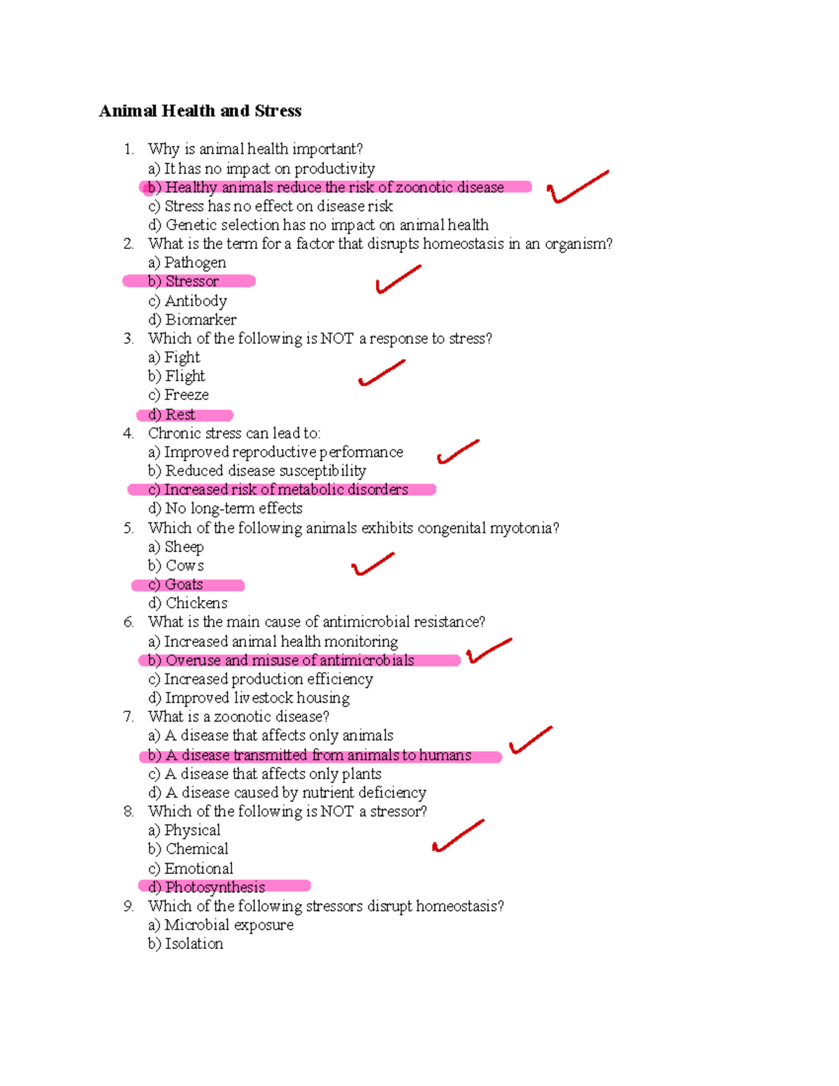ANSC3270 Midterm 1: Animal Health and Stress Questions - Studocu