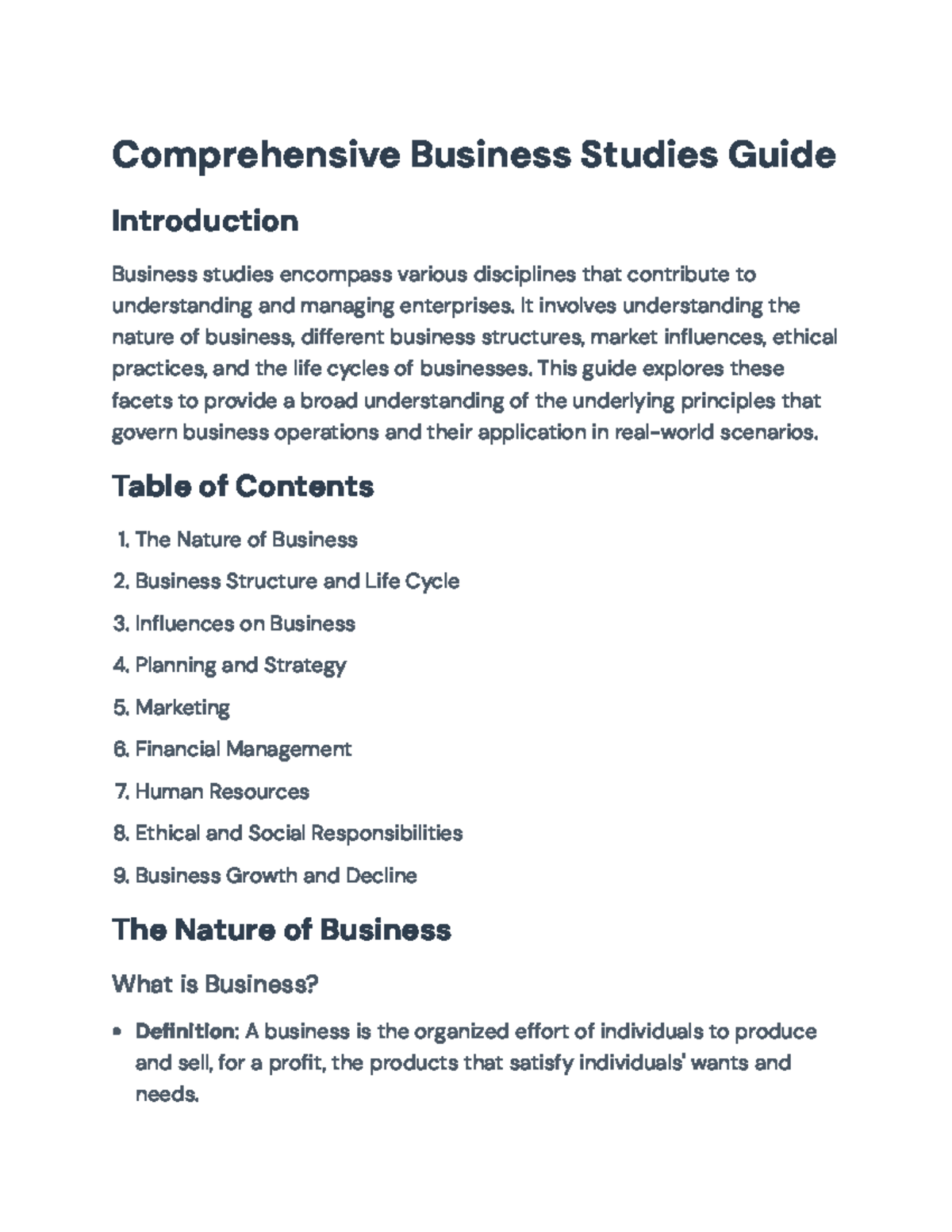 Comprehensive Business Studies Guide: Concepts & Strategies (BUS101 ...