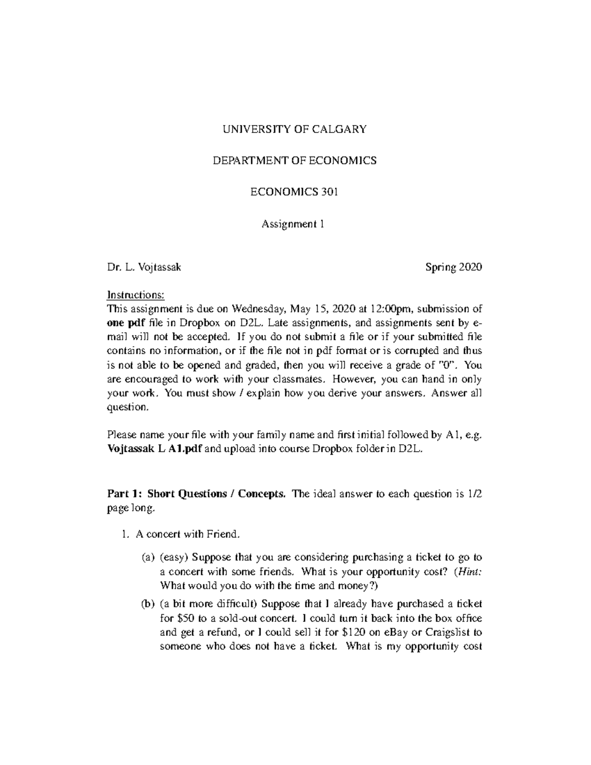 P2020 Econ 301 A1: Opportunity Cost Concepts & Quinoa Analysis - Studocu