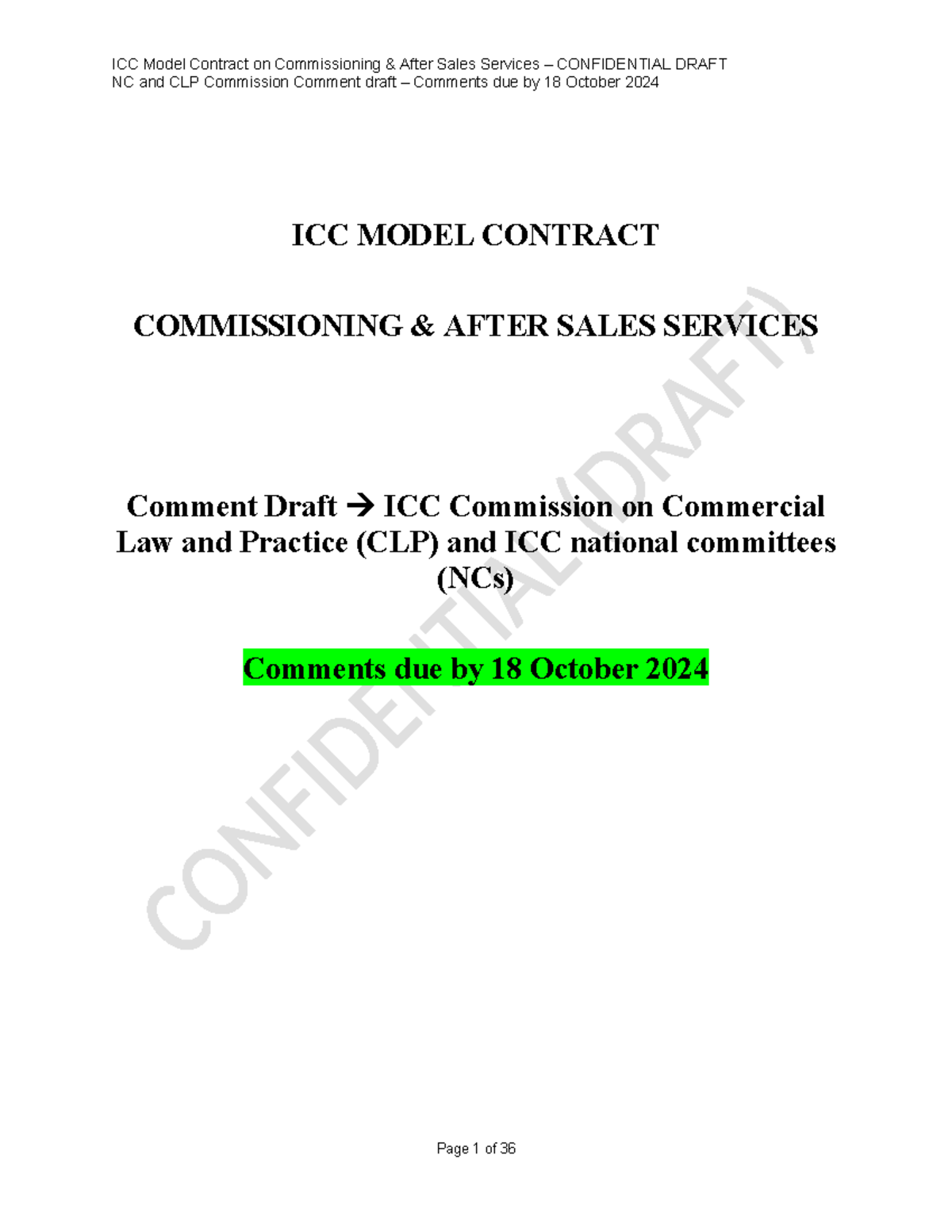 ICC Model Contract on Commissioning After Sales Services - Draft ...