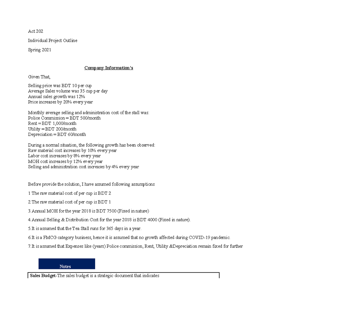 Tea-Time Tea-Stall - Budgetary plan for a Tea stall - Act 202 ...