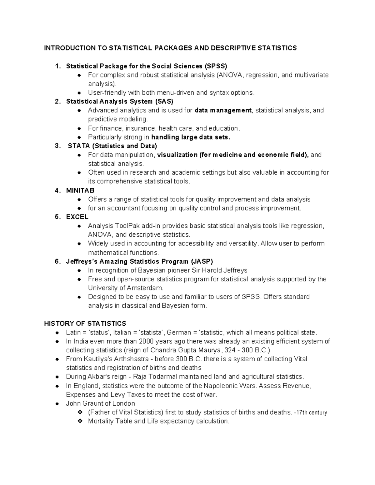 Stats 101 - INTRODUCTION TO STATISTICAL PACKAGES AND DESCRIPTIVE ...