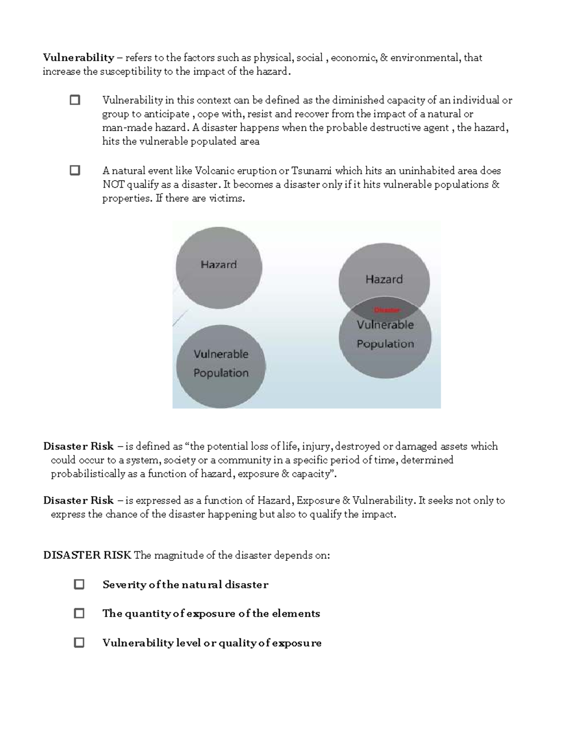Disaster Risk and Vulnerability: Key Concepts in DRRR Review - Studocu
