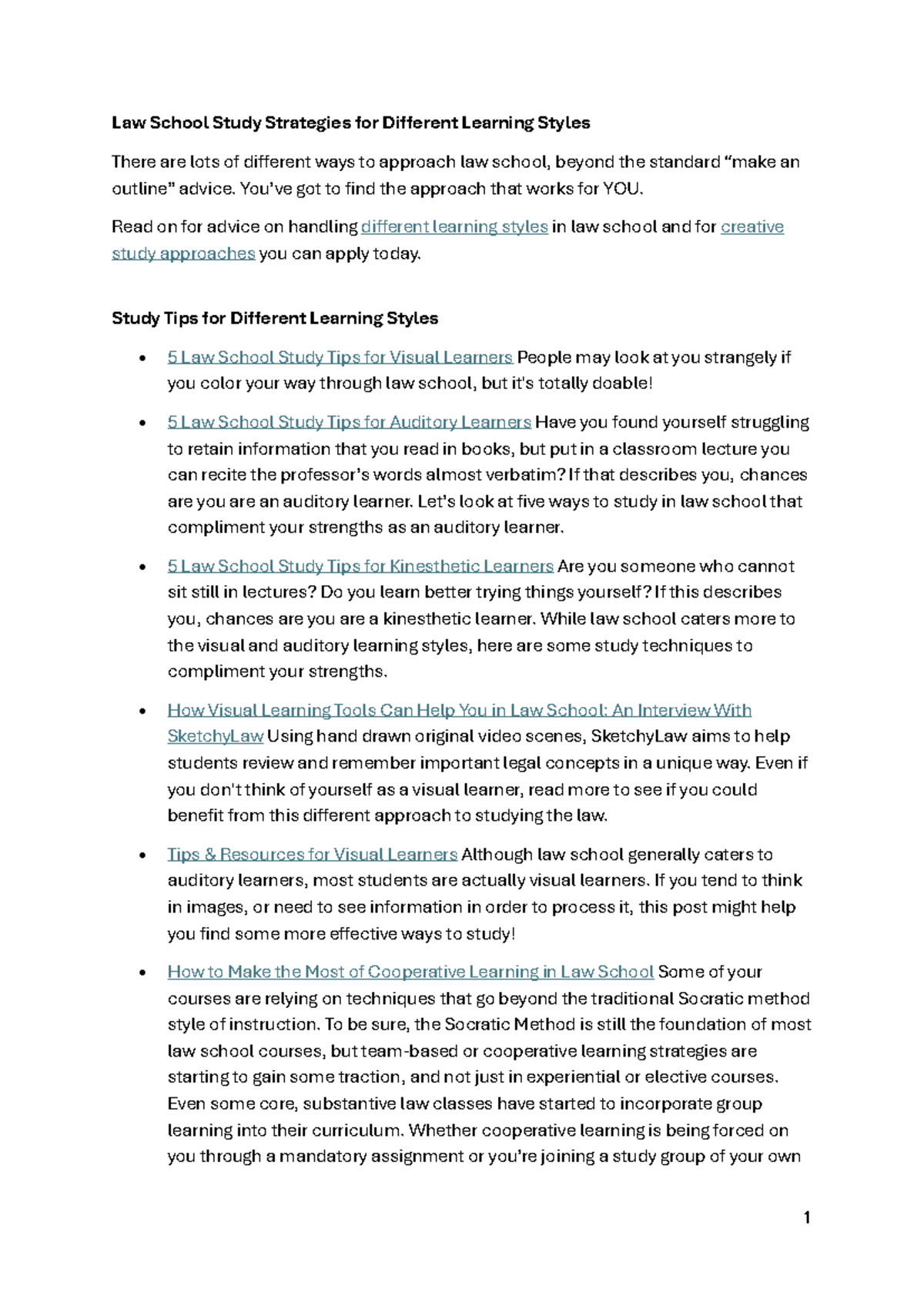 Law School Study Strategies for Diverse Learning Styles - Studocu