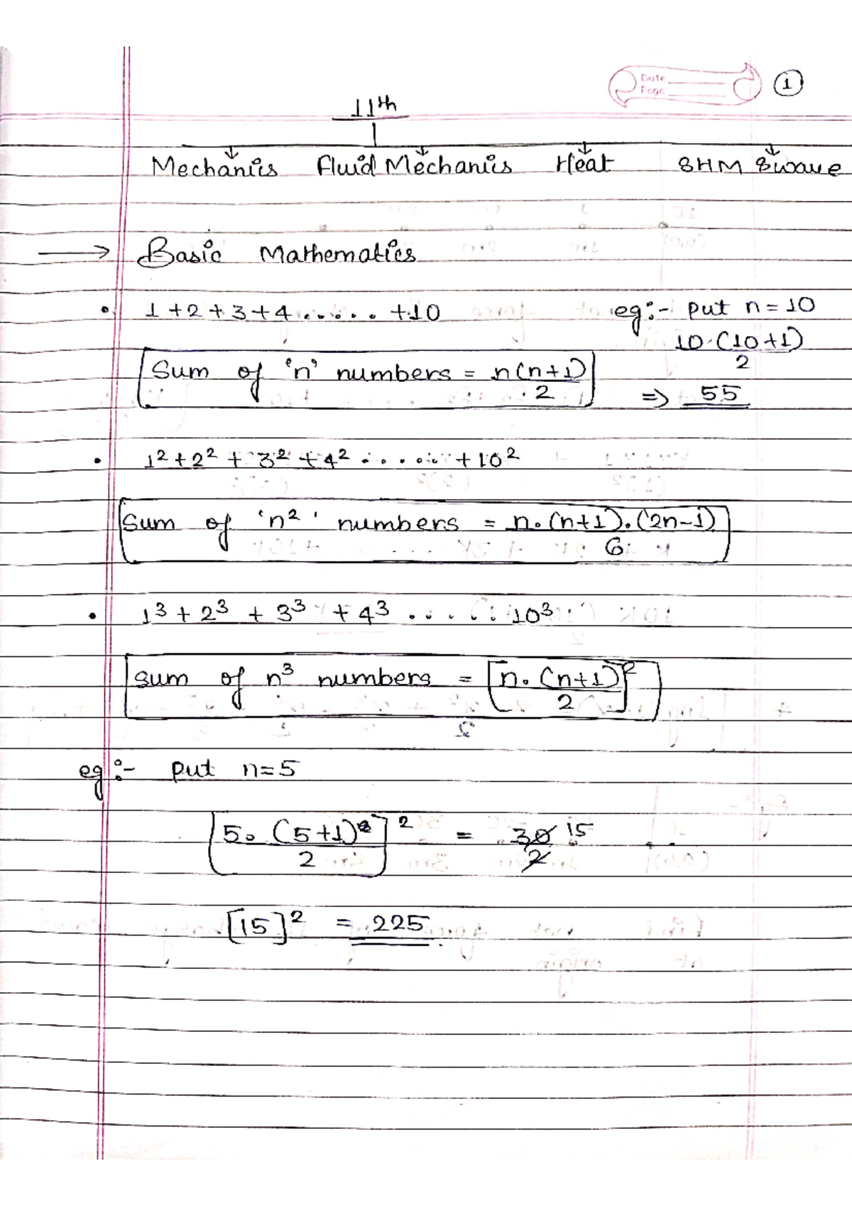 Basic mathematics - 6 (nt1). 13 23 33 43 103 sum of n3 numbers n) 2 eg ...