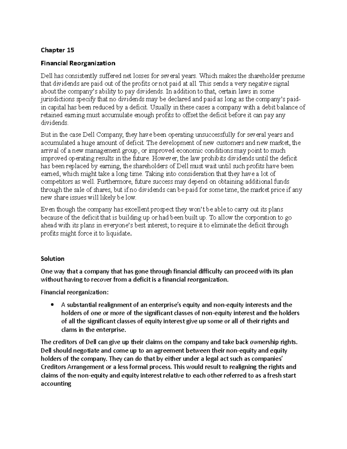 Chapter 15 - Financial Reorganization Insights and Strategies - Studocu